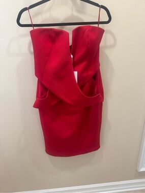 Red Strapless Draped Mini Dress